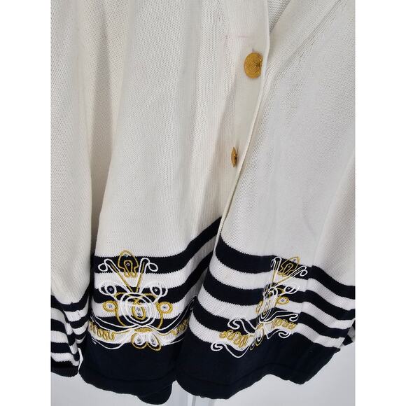 Tara Vanessa White Striped Embroidered Combed Cotton Button-Up Cardigan Size XL - Picture 4 of 5